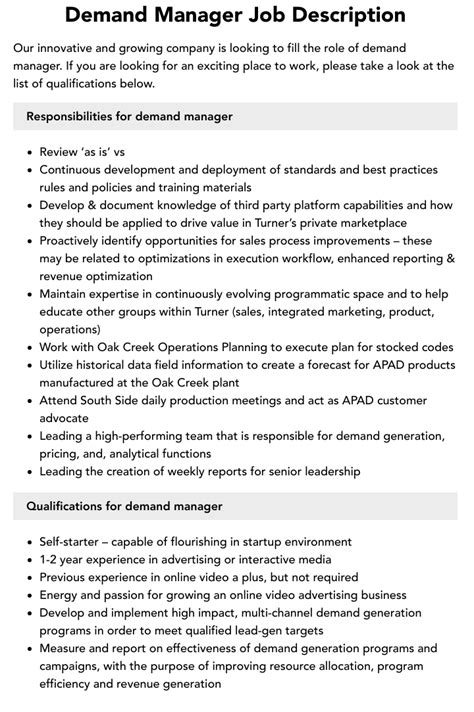 Demand Manager Job Details .